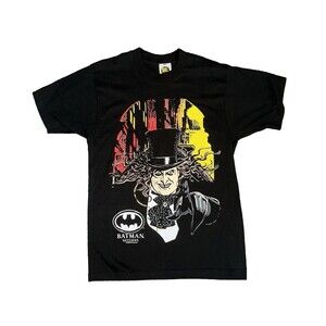 VTG NWT 90s L BATMAN RETURNS PENGUIN BLACK SINGLE STITCH DC COMIC MICHAEL KEATON